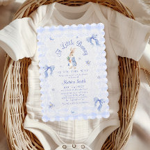 Blå söt kanin1 gingham spets Baby Shower