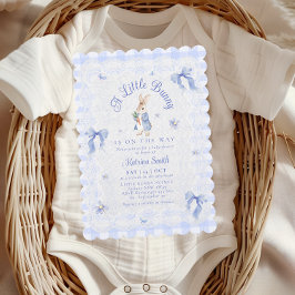Blå söt kanin1 gingham spets Baby Shower Inbjudningar