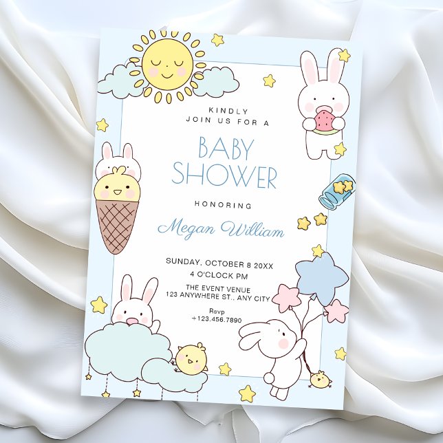 Blå söt lekfull baby shower inbjudningar (Skapare uppladdad)