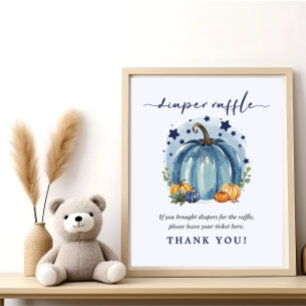 Blå Söt Pumpa Babypojke Bebisdopp Blöja Lotteri Poster