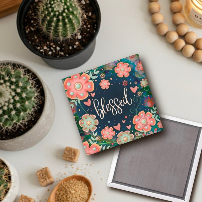 Blå Söt Roligt Blå Blommigt för Rosa Inspirivitet Magnet (Skapare uppladdad)