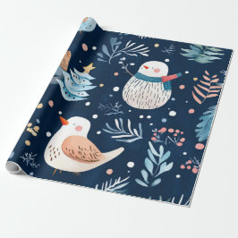 Blå söt vinter snömannen present presentpapper