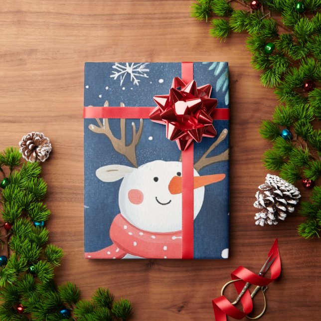 Blå söt vinter snömannen present presentpapper (Julgåva)