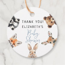 Blå söta akvarell skogs djur baby shower