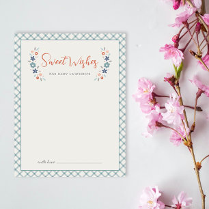 Blå söta blommiga önskningar för baby shower-kort anteckningskort
