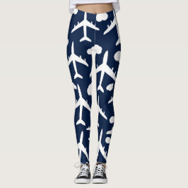 Blå, söta flygplan, mönster design leggings