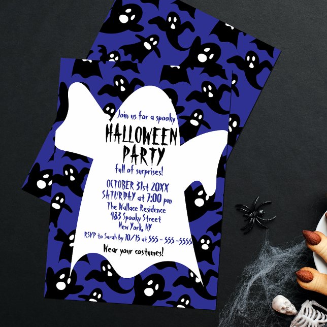Blå söta spökbarn Halloween-kostymfest Inbjudningar (Skapare uppladdad)