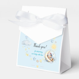 Blå sötad Nalle på Måne Pojke Shower Presentaskar