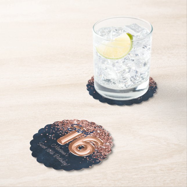 Blå sötad ro Guld 16:e Födelsedagsfesten Underlägg Papper (Insitu)