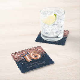 Blå sötad ro Guld 16:e Födelsedagsfesten Underlägg Papper