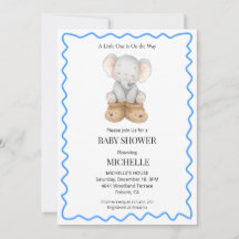 Blå sött bebis elefant baby shower inbjudan