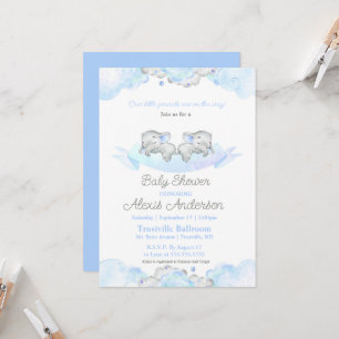 Blå sovande Twillingar Baby Elephants Baby Shower Inbjudningar