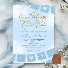 Blå spansk himmel baby shower inbjudningar