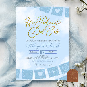 Blå spansk himmel baby shower inbjudningar