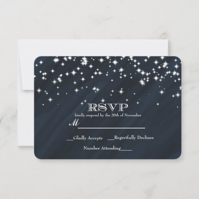 Blå & Sparkle Stars Elegant Glamour RSVP-kort OSA Kort (Framsida)
