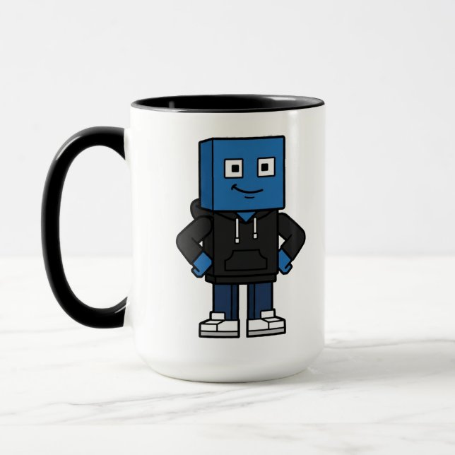 Blå spelblock Karaktär Kaffe Mugg, Anpassad spel Mugg (Vänster)