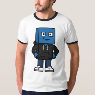 Blå spelblock karaktär t-shirt, cool gamer te t shirt