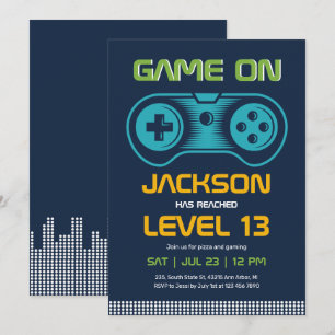 Blå spelvideospel Gamer Boy Birthday Inbjudningar