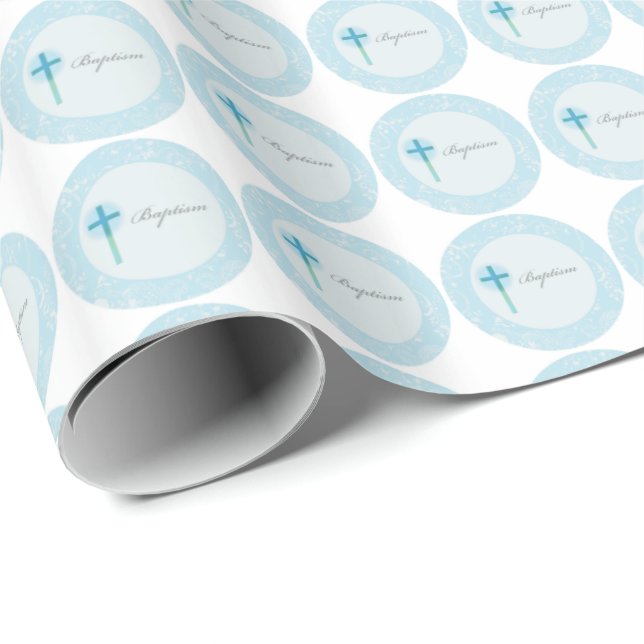 Blå spets pojke dop presentpapper (Rullad Hörn)