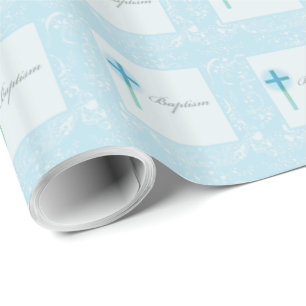 Blå spets pojke dop presentpapper