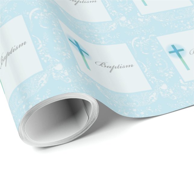Blå spets pojke dop presentpapper (Rullad Hörn)