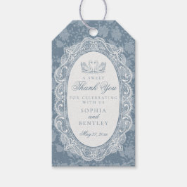 Blå Spetsdoft Vintage Blommig Bröllopsdusch Presentetikett