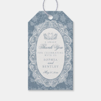 Blå Spetsdoft Vintage Blommig Bröllopsdusch Presentetikett