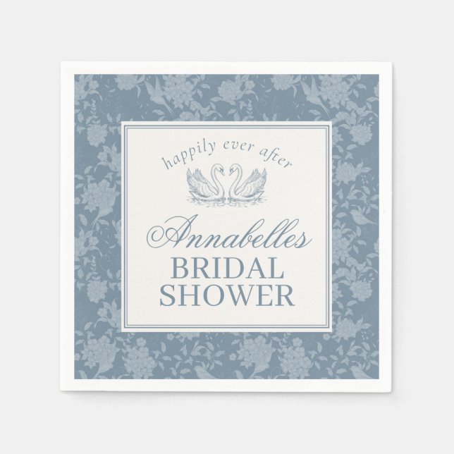 Blå spetsdoily vintage blombröllopsdusch pappersservett (Framsidan)