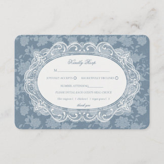 Blå Spetsdoily Vintage Blommig Bröllop RSVP Tilläggskort