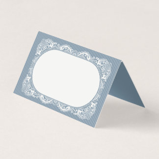 Blå spetsdoily vintage blommiga vikta platskort kort