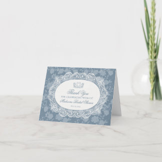 Blå spetsdoily vintage blomster tackkort