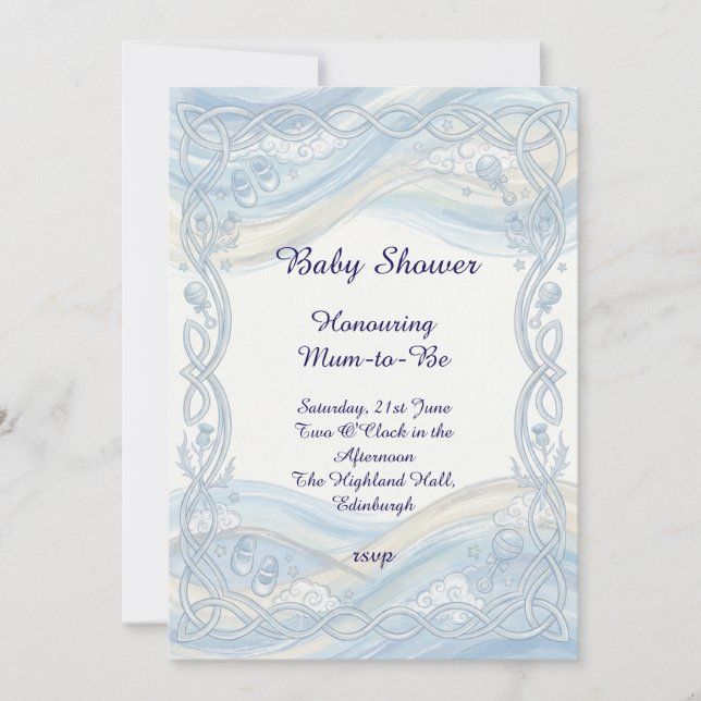 Blå spetsig baby shower-inbjudan inbjudningar (Framsida)