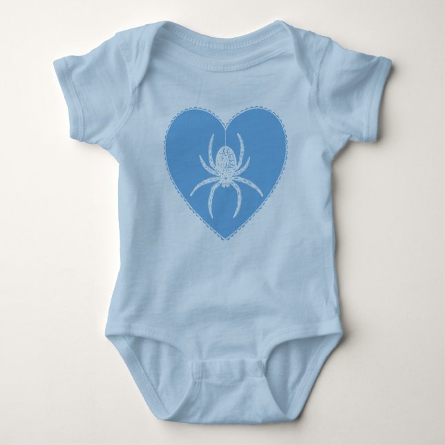 Blå spider Heart Baby Bodykostym T Shirt (Framsida)
