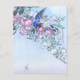 Blå spindel fågel blomma tryck Spindelälskare Flygblad