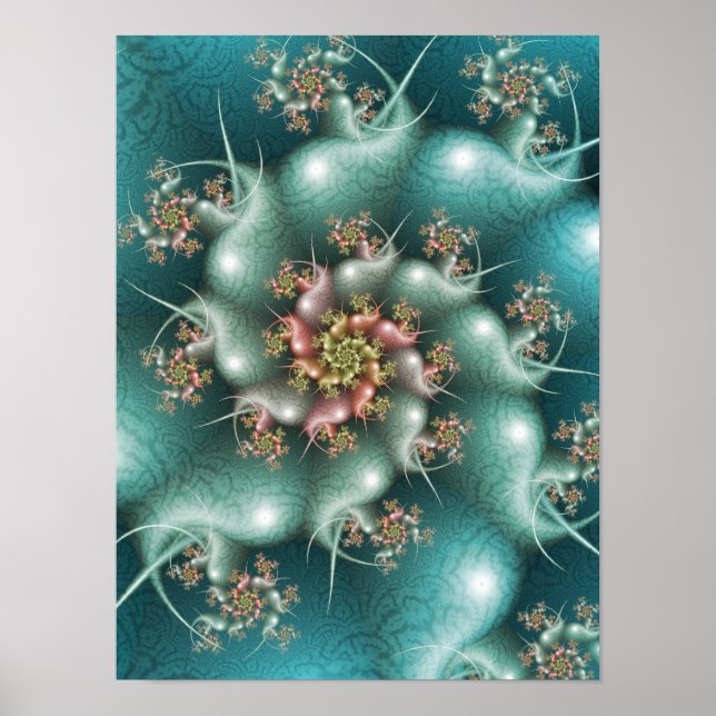 Blå Spiral Fraktal Poster (Framsidan)