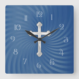 Blå spiralbakgrund, vit fram Kor Fyrkantig Klocka