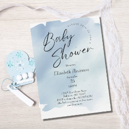 Blå Splash Tvätt Vattenfärg Baby Pojke Baby Shower Inbjudningar