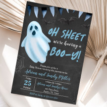 Blå spök Halloween baby shower inbjudan