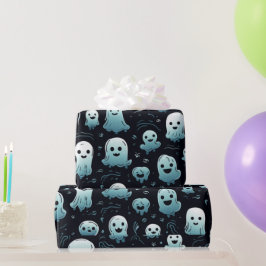 Blå Spöken Söt Modern Bedårande Svart Halloween Presentpapper
