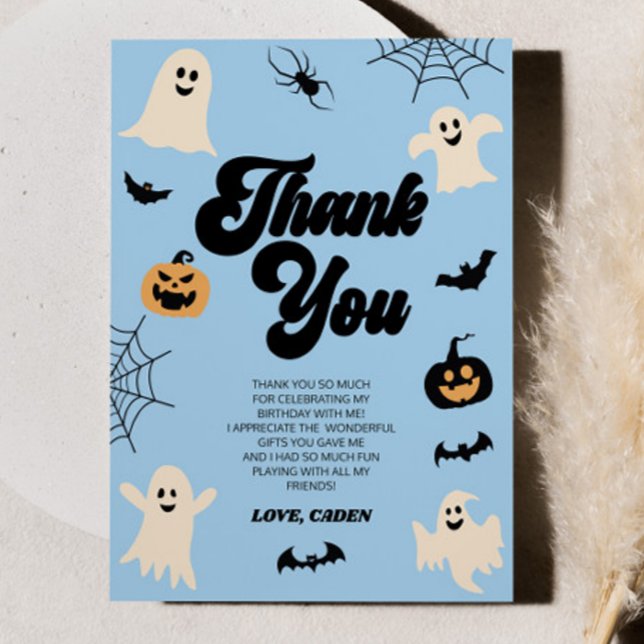 Blå spöklik Halloween-födelsedagsfest Tack Kort (Skapare uppladdad)