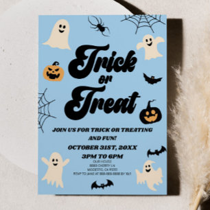 Blå Spooky Bus eller godis Halloween fest Inbjudningar