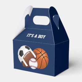 Blå sportbabyskor.. Det är en pojke Presentaskar