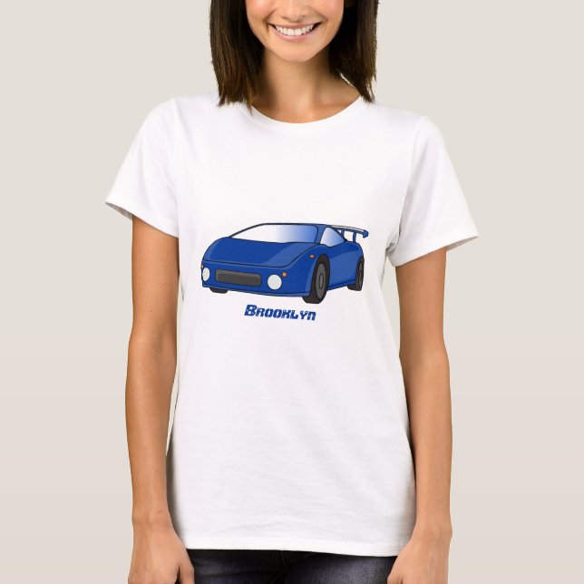 Blå sportbil med luftvingeillustration t shirt (Framsida)