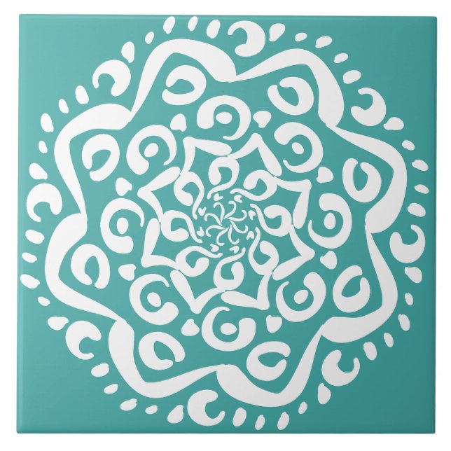 Blå Spruce Mandala Kakelplatta (Framsidan)
