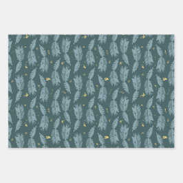 Blå Spruce Wrapping Papper Flat Lakan set av 3