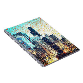 Blå stad byggnad i mosaic stil med befrielse anteckningsbok