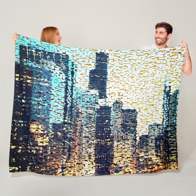 Blå stad byggnad i mosaic stil med befrielse fleecefilt (På plats)