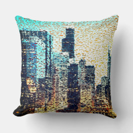 Blå stad byggnad i mosaic stil med befrielse kudde