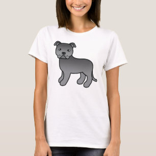 Blå Staffordshire Bull Terrier Serietecknad Hund T Shirt