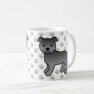 Blå Staffordshire Bullterrier Söt Tecknad Hund Kaffemugg